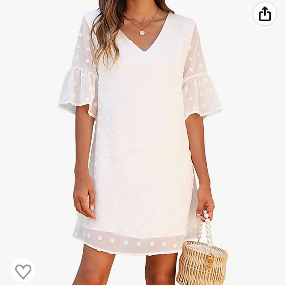 White Short Sleeve V Neck Chiffon Shift Dress